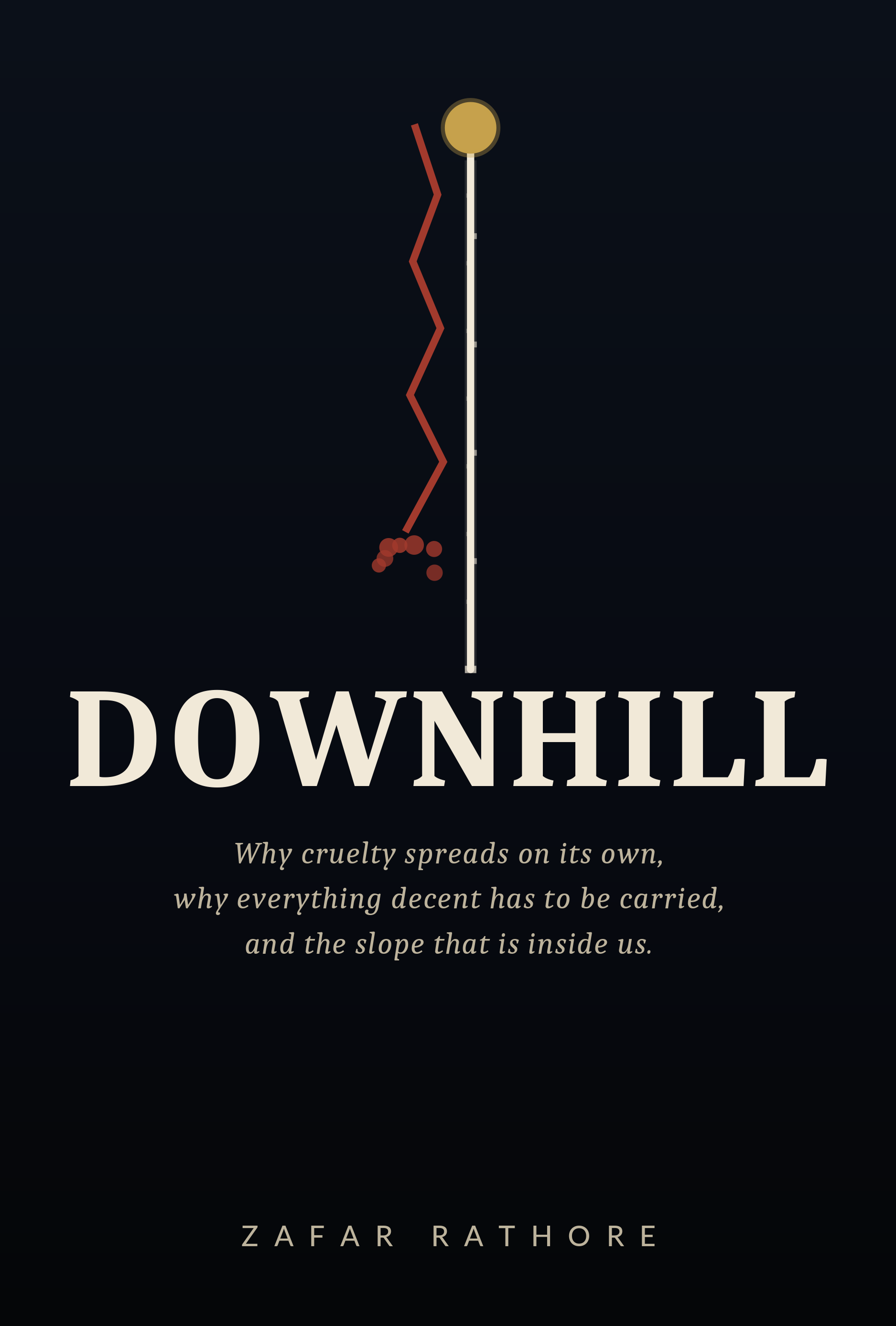 Downhill — dark cover with a jagged red fallen line and a taut pale held line.